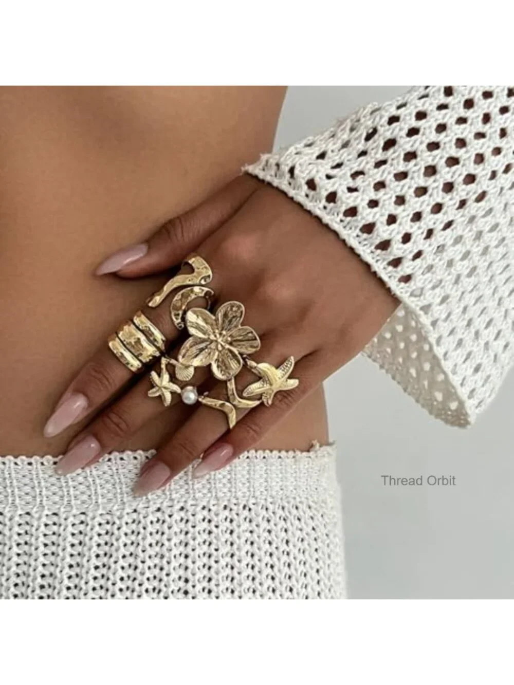Chunky Gold Stackable Rings for Women Starfish Flower Knuckle Statement Jewelry